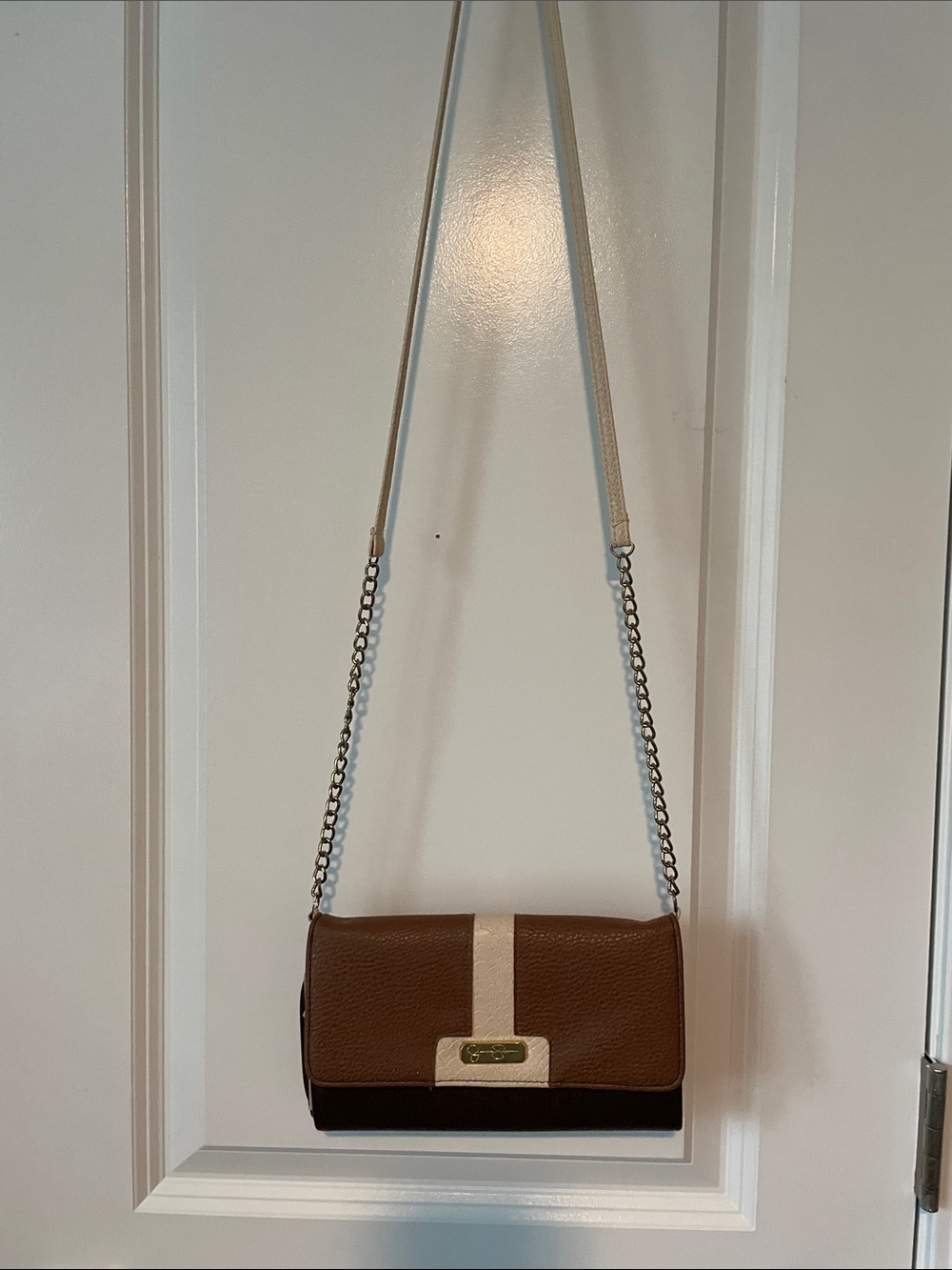 Jessica Simpson Brown and Cream Chain Strap Crossbody